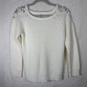 Zoey Soft Cream Lace-Up Shoulder Knit Sweater. Such a beautiful piece 🧡